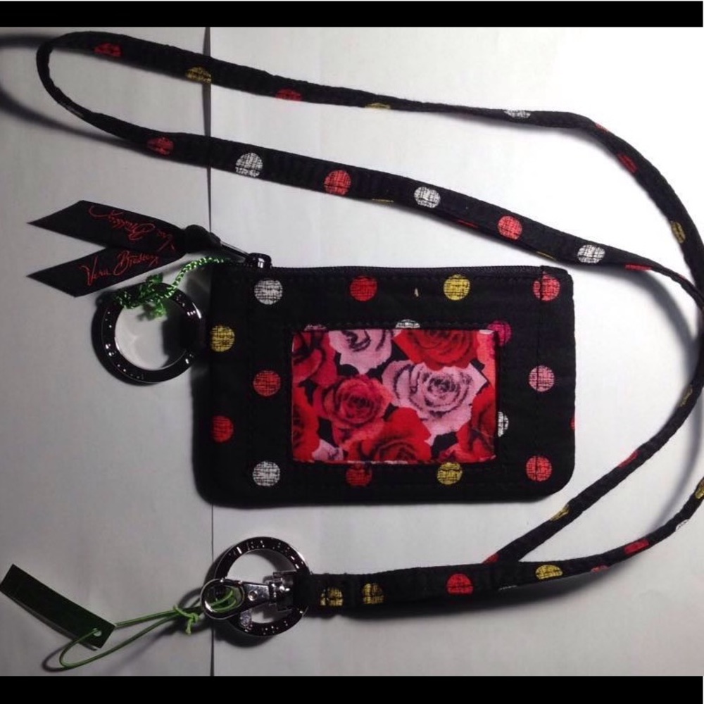 Vera Bradley zip id and lanyard Havana dots